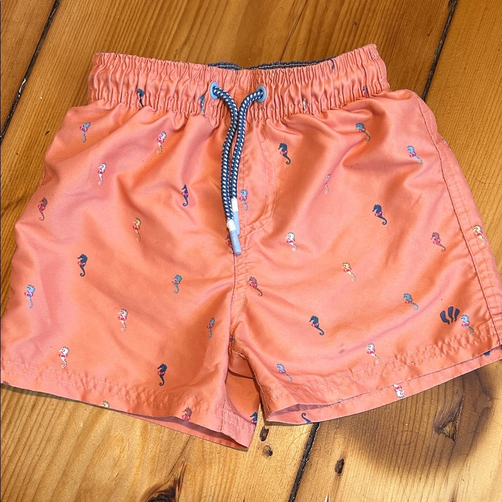 Fat Face Kids Coral Swim Trunks with Seahorse Print